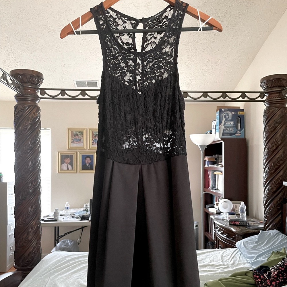 Black lace sleeveless fit and flare dress